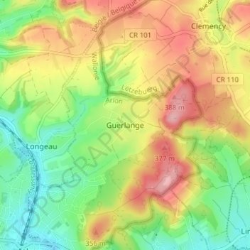 Guerlange topographic map, elevation, terrain