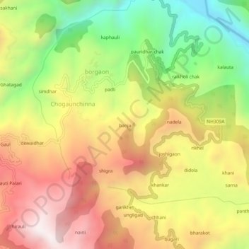 banja topographic map, elevation, terrain