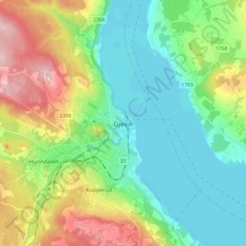 Gjøvik topographic map, elevation, terrain