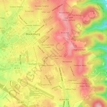 Evergreen topographic map, elevation, terrain
