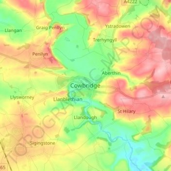 Cowbridge topographic map, elevation, terrain