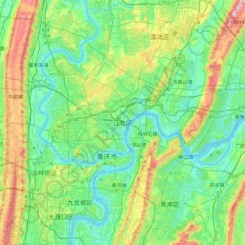 江北区 topographic map, elevation, terrain