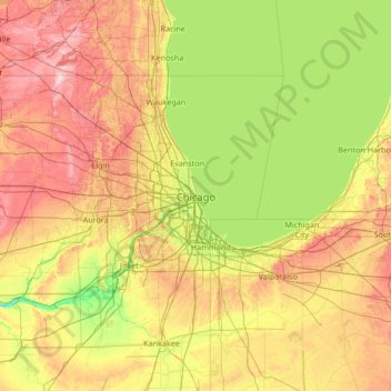 Chicagoland topographic map, elevation, terrain