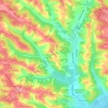 Viarose topographic map, elevation, terrain