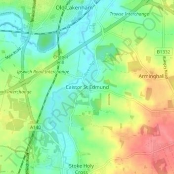 Caistor St Edmund topographic map, elevation, terrain