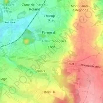 Trahegnies topographic map, elevation, terrain