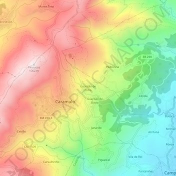 Guardão de Cima topographic map, elevation, terrain