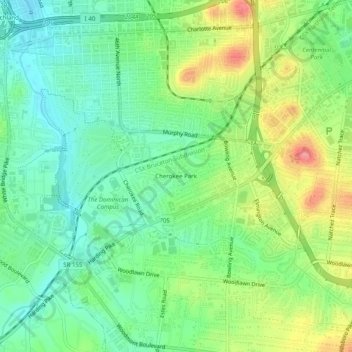 Cherokee Park topographic map, elevation, terrain