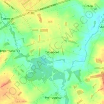 Tatterford topographic map, elevation, terrain