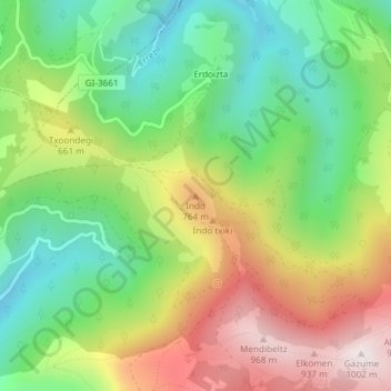 Indo topographic map, elevation, terrain