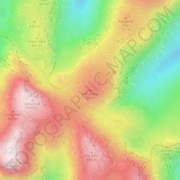 Allen Crags topographic map, elevation, terrain