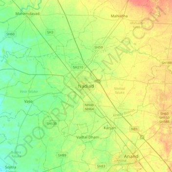 Nadiad topographic map, elevation, terrain