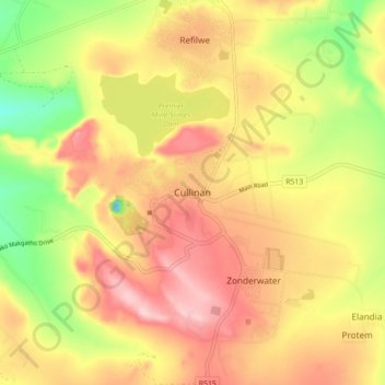 Cullinan topographic map, elevation, terrain