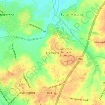 Bramcote topographic map, elevation, terrain