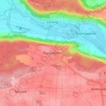Paulushofen topographic map, elevation, terrain