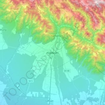 Haldwani topographic map, elevation, terrain