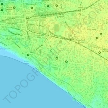 Mundakkal topographic map, elevation, terrain