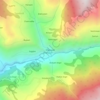 Dhamwari topographic map, elevation, terrain