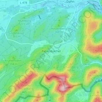 Petersbächel topographic map, elevation, terrain