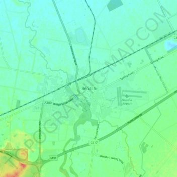 Benalla topographic map, elevation, terrain