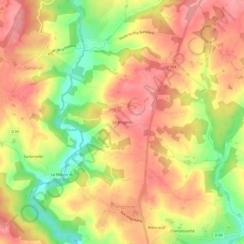 La Brugère topographic map, elevation, terrain