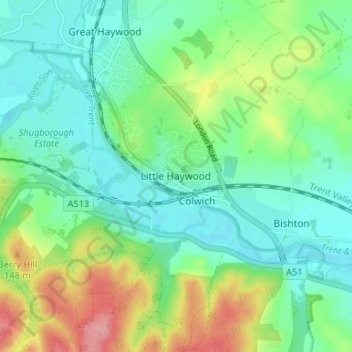 Little Haywood topographic map, elevation, terrain