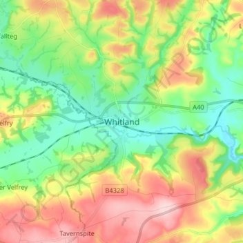 Whitland topographic map, elevation, terrain