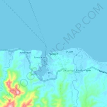 Nasipit topographic map, elevation, terrain