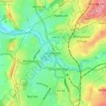 Amblecote topographic map, elevation, terrain