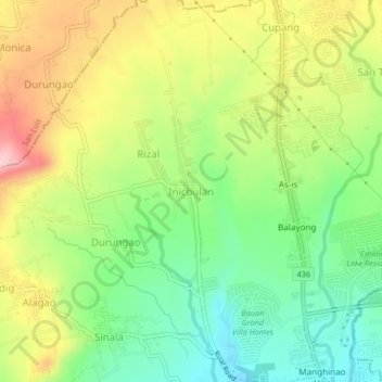 Inicbulan topographic map, elevation, terrain
