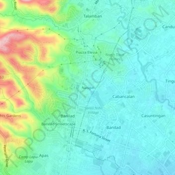 Nasipit topographic map, elevation, terrain