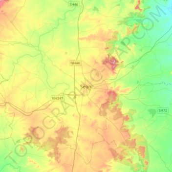 Seoni topographic map, elevation, terrain