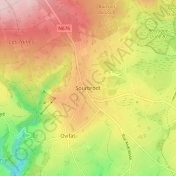 Sourbrodt topographic map, elevation, terrain