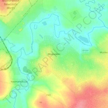 Madadeni topographic map, elevation, terrain