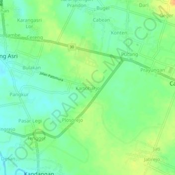 Kartoharjo topographic map, elevation, terrain