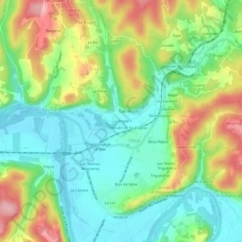 La Prade topographic map, elevation, terrain