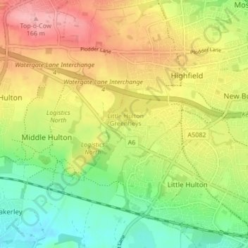 Greenheys topographic map, elevation, terrain