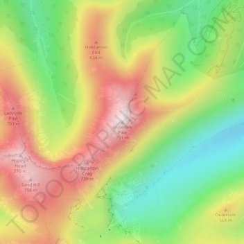 Grisedale Pike topographic map, elevation, terrain