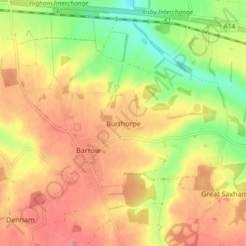 Burthorpe topographic map, elevation, terrain