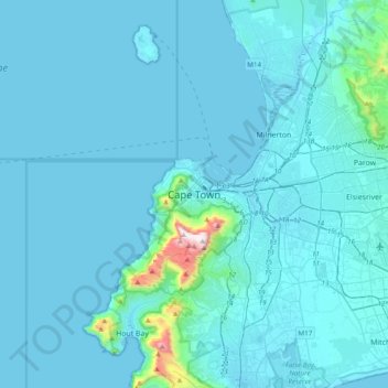 Cape Town topographic map, elevation, terrain