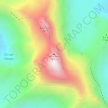 Mont Ross topographic map, elevation, terrain