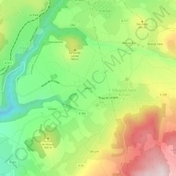 Laniac topographic map, elevation, terrain