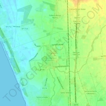 Paestum topographic map, elevation, terrain