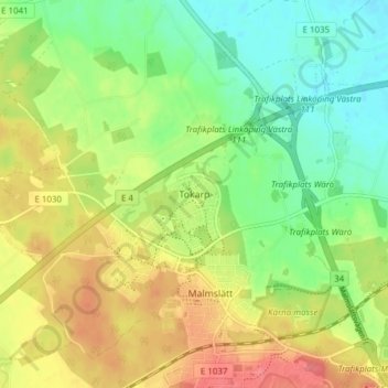 Tokarp topographic map, elevation, terrain