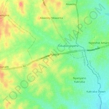Kasoa topographic map, elevation, terrain