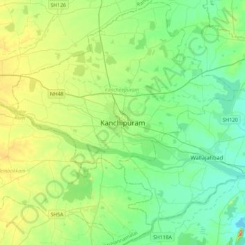 Kanchipuram topographic map, elevation, terrain