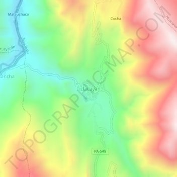 Ticlacayan topographic map, elevation, terrain