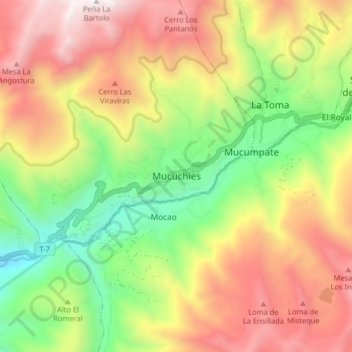 Mucuchíes topographic map, elevation, terrain