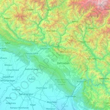 Dehra Dūn topographic map, elevation, terrain