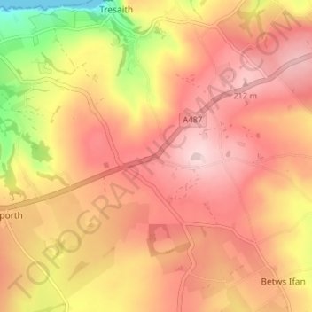 Tan-y-groes topographic map, elevation, terrain